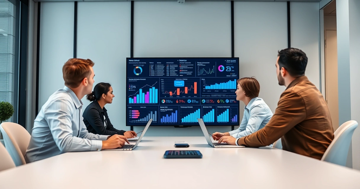 Yrityksen markkinointitiimi analysoi strategiaa