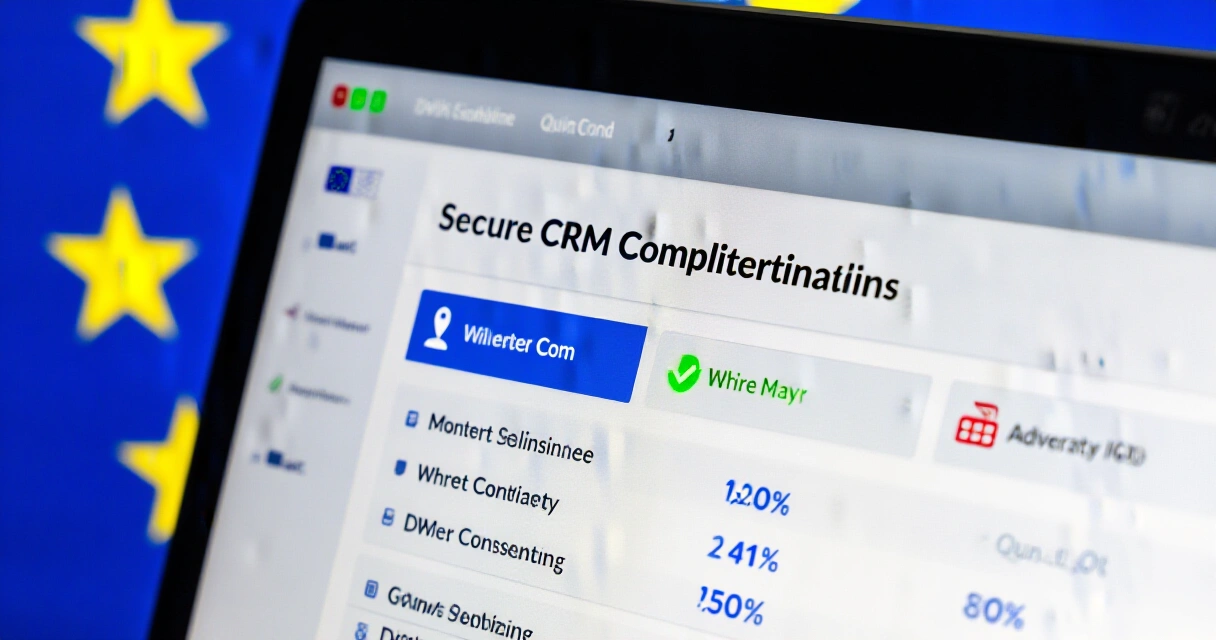 CRM-järjestelmä GDPR-yhteensopivuusindikaattoreineen tietokoneen näytöllä