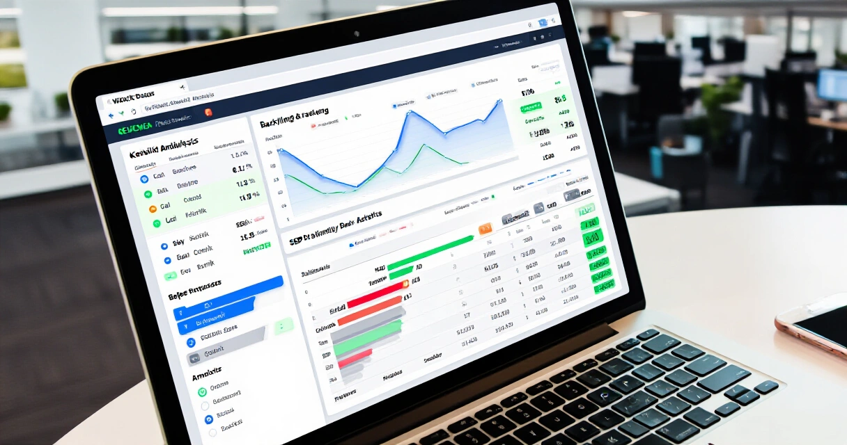 Ahrefs SEO-analytiikka-kojelautanäkymä kannettavalla tietokoneella