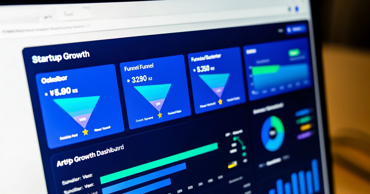 Kasvutiimin mittaristodashboard näyttää funnelianalytiikkaa ja KPI-lukuja